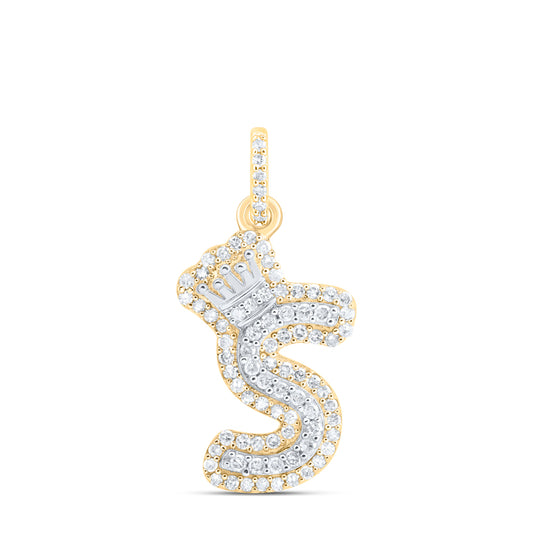 0.27 Ctw Natural Diamond Hiphop Crown Initial Letter S Pendant in 10K Yellow White