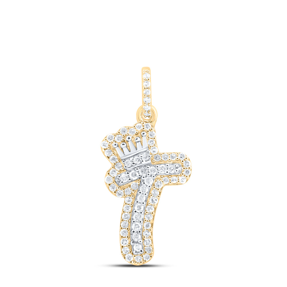 0.22 Ctw Natural Diamond Hiphop Crown Initial Letter T Pendant in 10K Yellow White