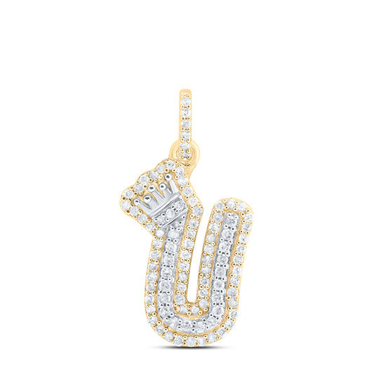 0.29 Ctw Natural Diamond Hiphop Crown Initial Letter N Pendant in 10K Yellow White