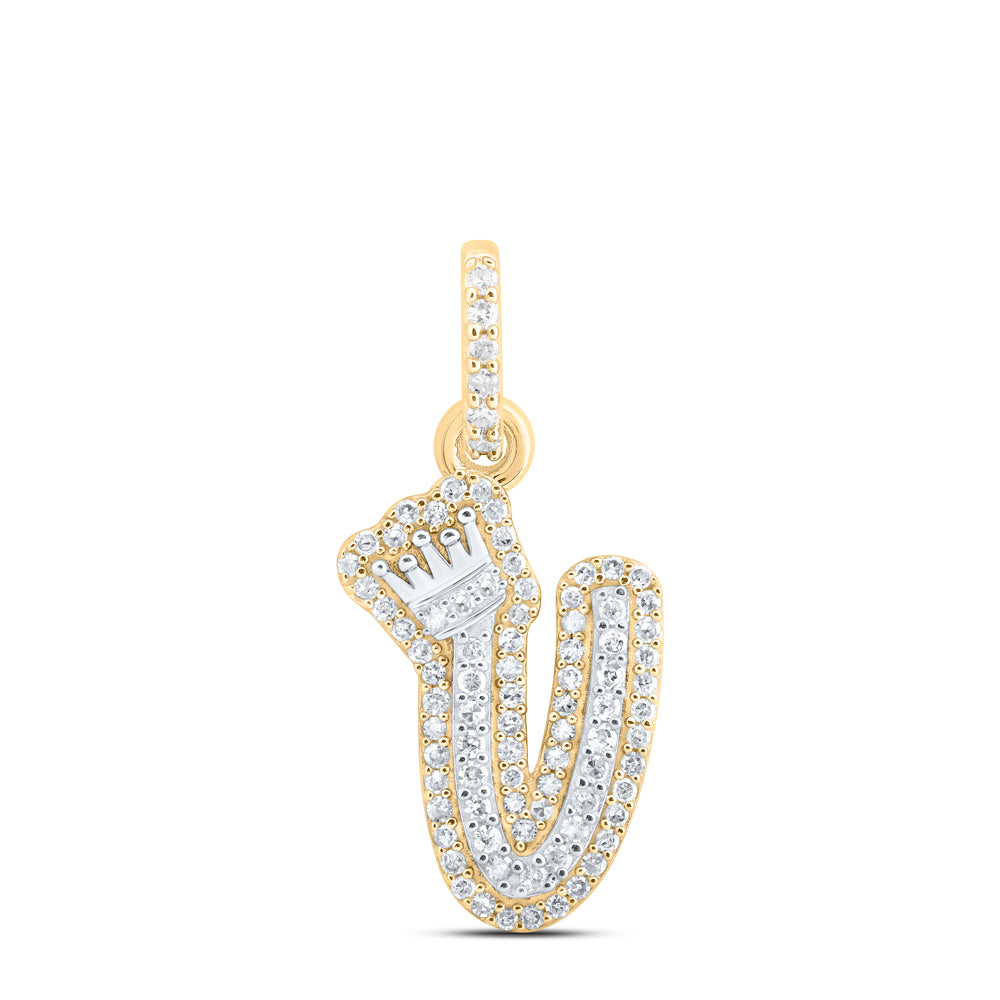 0.27 Ctw Natural Diamond Hiphop Crown Initial Letter V Pendant in 10K Yellow White