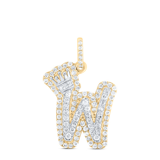 0.33 Ctw Natural Diamond Hiphop Crown Initial Letter W Pendant in 10K Yellow White
