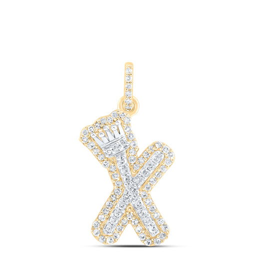 0.26 Ctw Natural Diamond Hiphop Crown Initial Letter X Pendant in 10K Yellow White