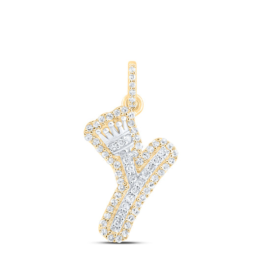 0.22 Ctw Natural Diamond Hiphop Crown Initial Letter Y Pendant in 10K Yellow White