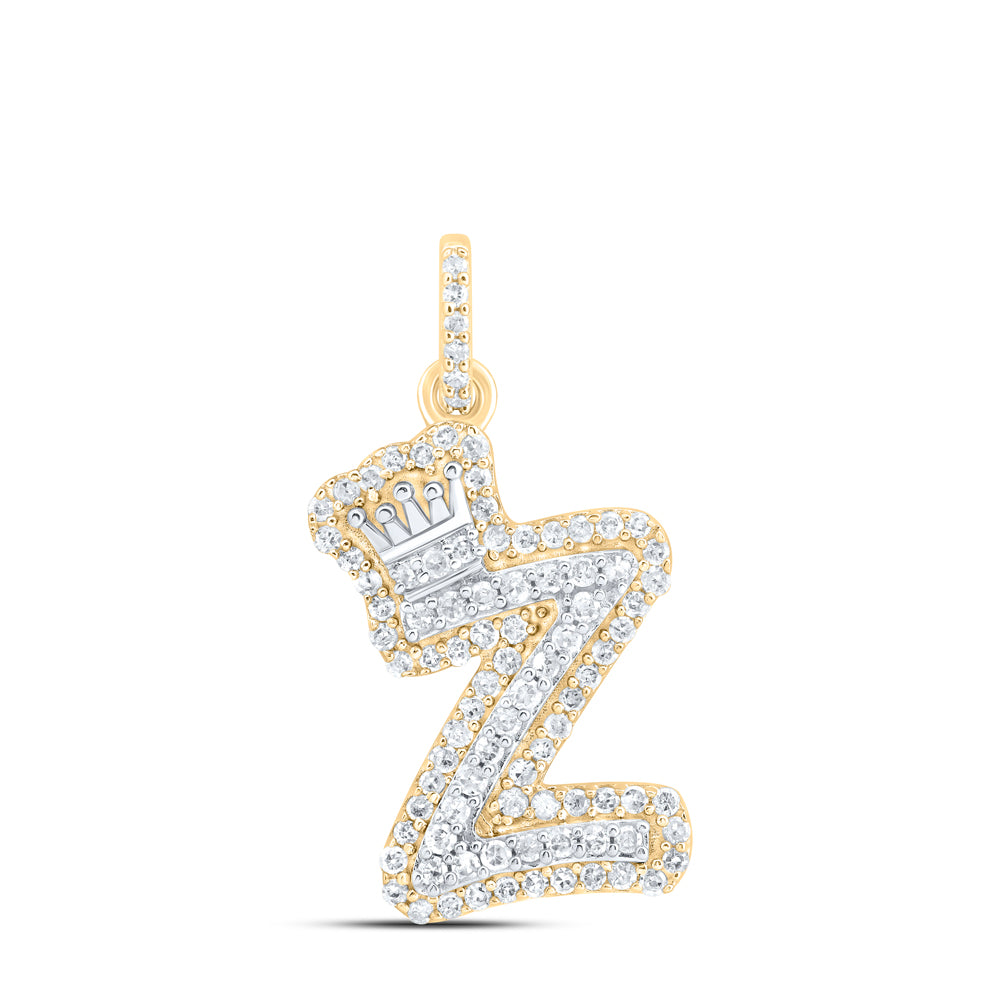 0.31 Ctw Natural Diamond Hiphop Crown Initial Letter Z Pendant in 10K Yellow White