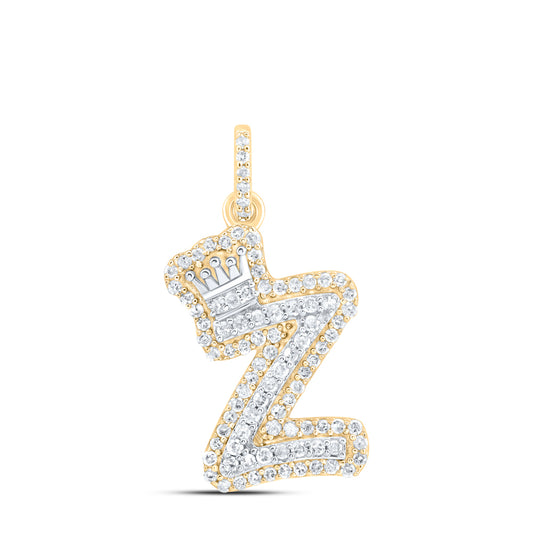 0.31 Ctw Natural Diamond Hiphop Crown Initial Letter Z Pendant in 10K Yellow White
