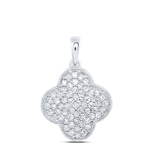 0.24 Ctw Natural Diamond Cluster Clover Flower Pendant in 10k White Gold