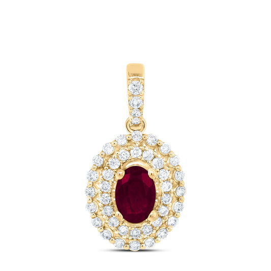 0.78 Ctw Natural Diamond Red Diamond Oval Shaped Pendant in 14k Yellow Gold