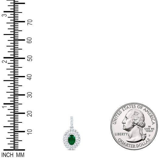 0.66 Ctw Natural Diamond Green Diamond Oval Shaped Pendant in 14k White Gold