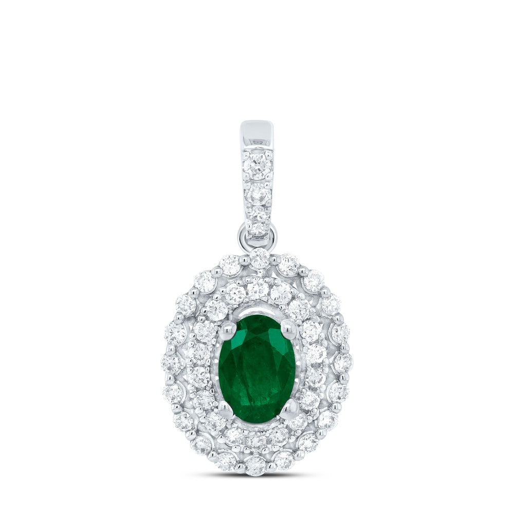 0.66 Ctw Natural Diamond Green Diamond Oval Shaped Pendant in 14k White Gold