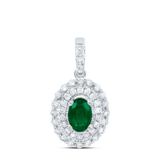 0.66 Ctw Natural Diamond Green Diamond Oval Shaped Pendant in 14k White Gold