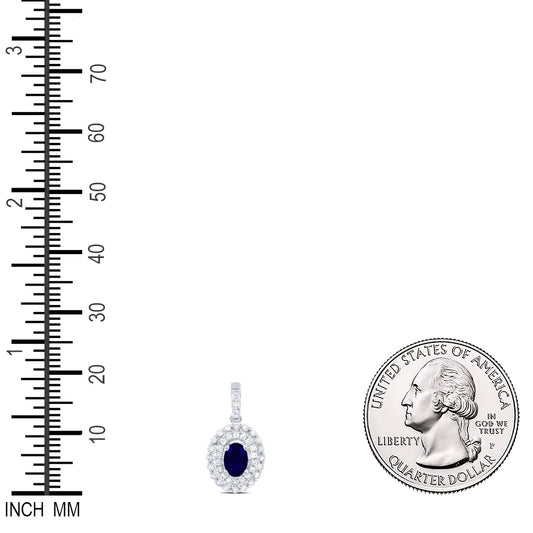 0.85 Ctw Natural Diamond Blue Diamond Oval Shaped Pendant in 14k White Gold