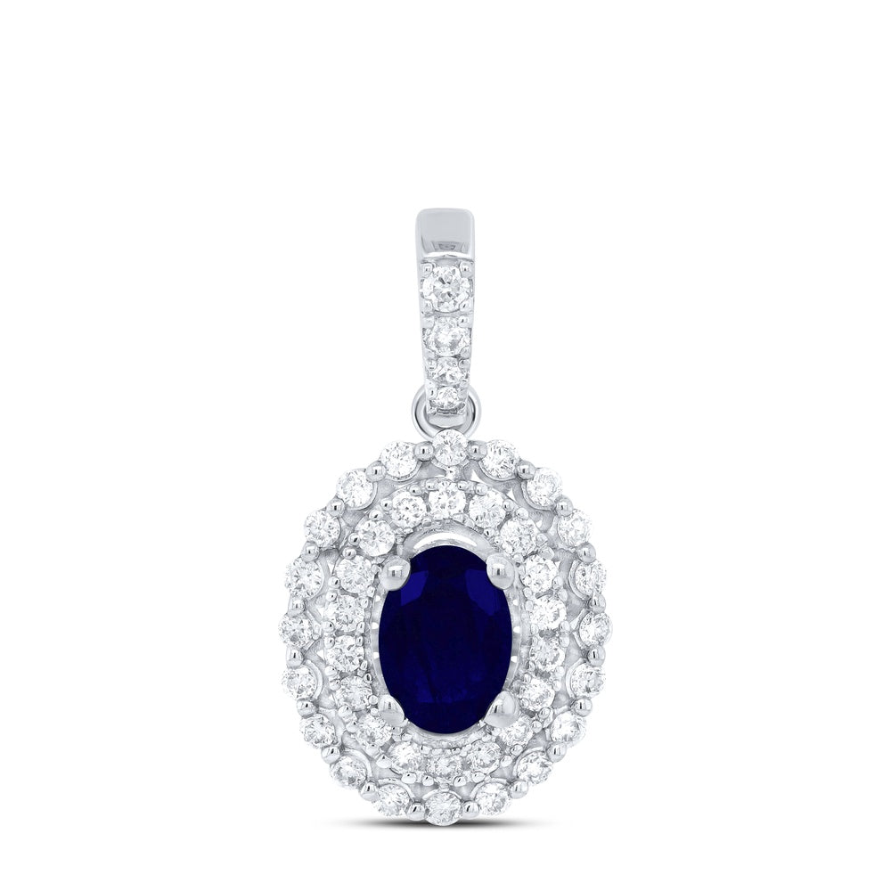 0.85 Ctw Natural Diamond Blue Diamond Oval Shaped Pendant in 14k White Gold