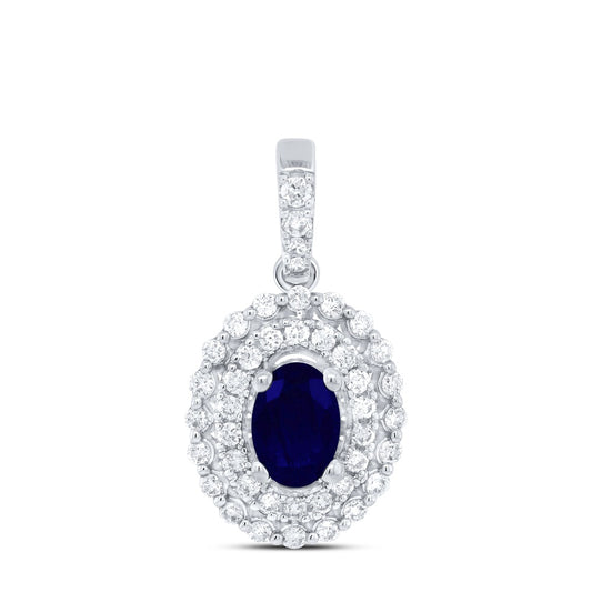 0.85 Ctw Natural Diamond Blue Diamond Oval Shaped Pendant in 14k White Gold