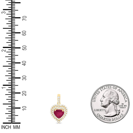 1.22 Ctw Natural Diamond Red Center Heart Pendant in 14k Yellow Gold