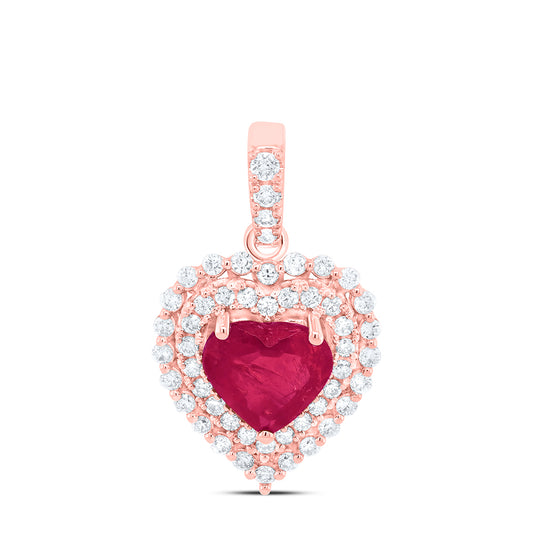 1.21 Ctw Natural Diamond Red Center Heart Pendant in 14k Rose Gold