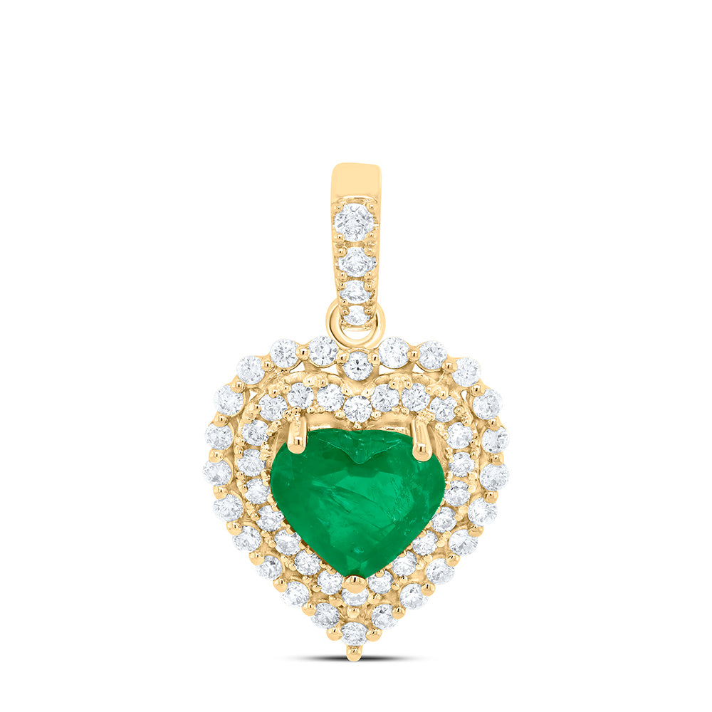 1.08 Ctw Natural Diamond Green Center Heart Pendant in 14k Yellow Gold
