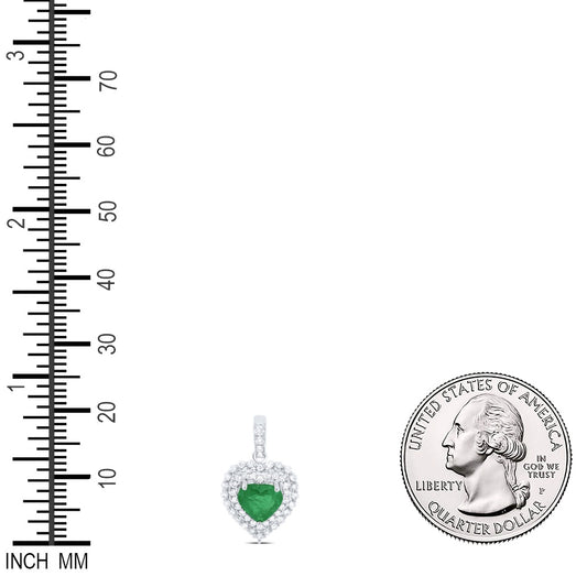 1.13 Ctw Natural Diamond Green Center Heart Pendant in 14k White Gold