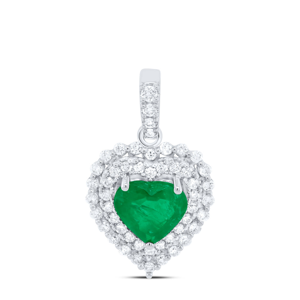 1.13 Ctw Natural Diamond Green Center Heart Pendant in 14k White Gold