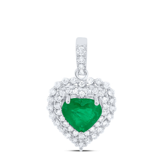 1.13 Ctw Natural Diamond Green Center Heart Pendant in 14k White Gold
