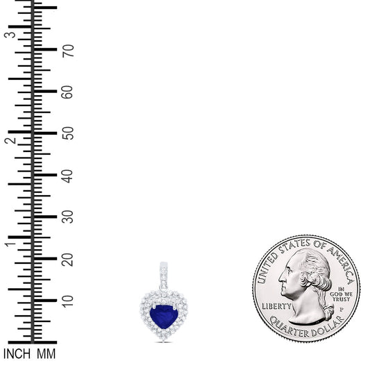 1.24 Ctw Natural Diamond Blue Center Heart Pendant in 14k White Gold