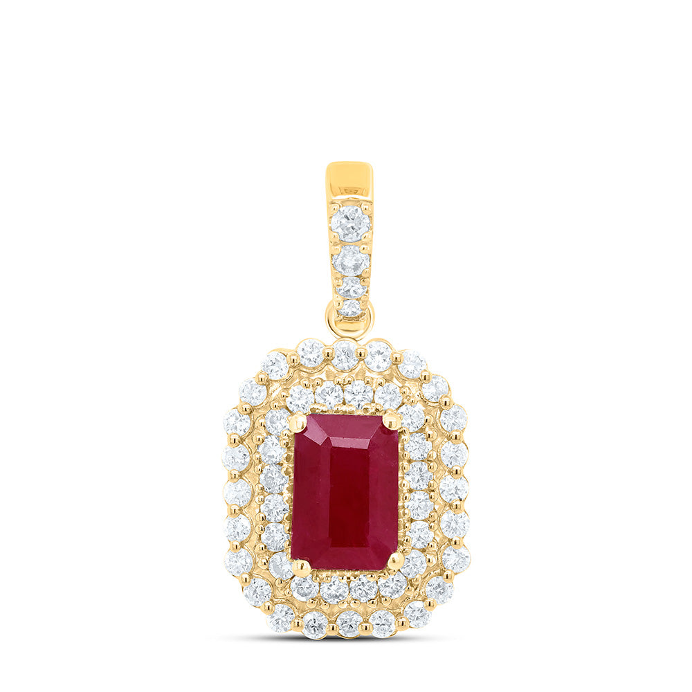 0.9 Ctw Natural Diamond Red Diamond Round Edge Pendant in 14k Yellow Gold
