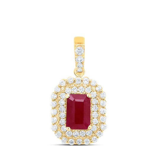0.9 Ctw Natural Diamond Red Diamond Round Edge Pendant in 14k Yellow Gold