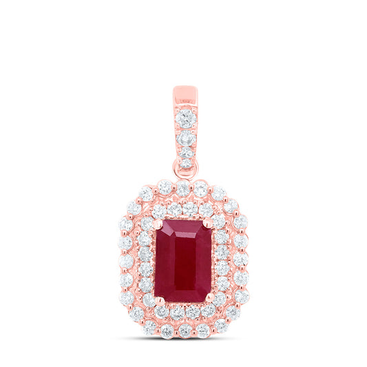 0.9 Ctw Natural Diamond Red Diamond Round Edge Pendant in 14k Rose Gold