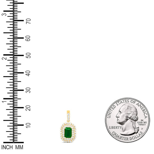 0.93 Ctw Natural Diamond Green Diamond Round Edge Pendant in 14k Yellow Gold
