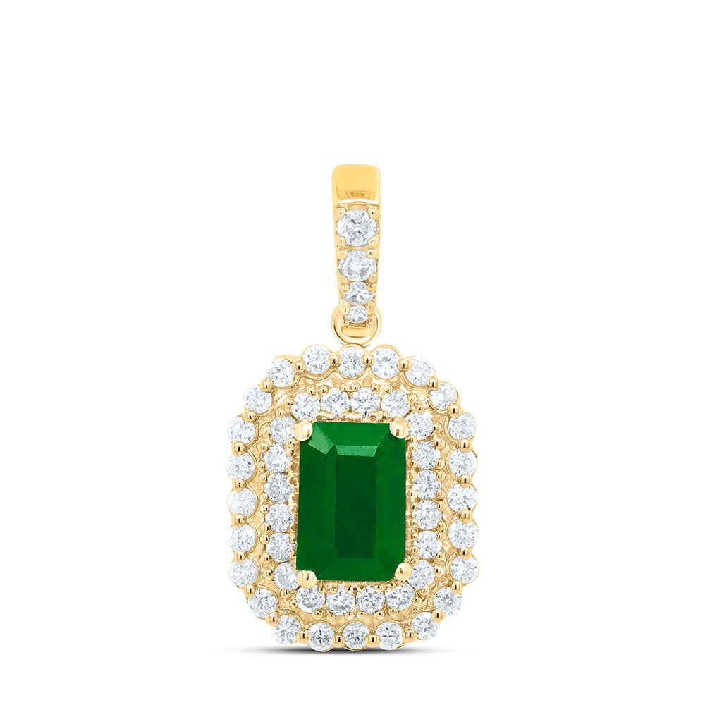 0.93 Ctw Natural Diamond Green Diamond Round Edge Pendant in 14k Yellow Gold