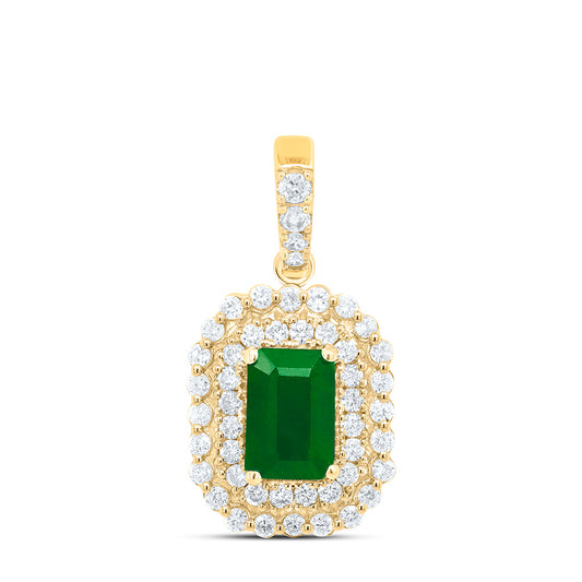 0.93 Ctw Natural Diamond Green Diamond Round Edge Pendant in 14k Yellow Gold