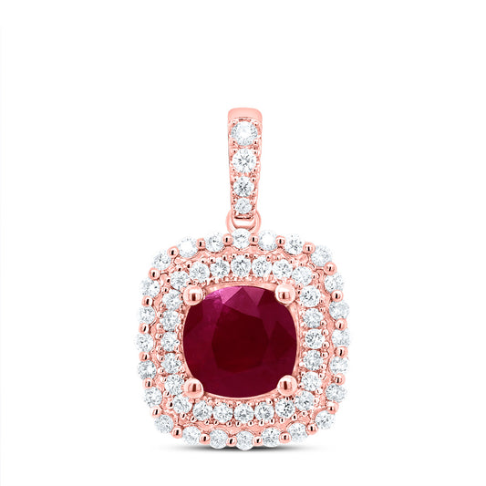 1.55 Ctw Natural Diamond Red Diamond Round Edge Pendant in 14k Rose Gold