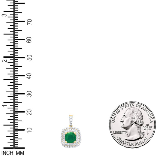 1.23 Ctw Natural Diamond Green Diamond Round Edge Pendant in 14k Yellow Gold