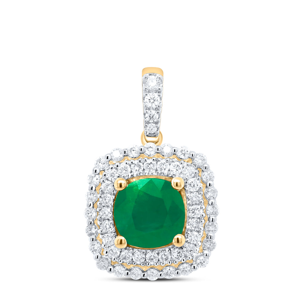 1.23 Ctw Natural Diamond Green Diamond Round Edge Pendant in 14k Yellow Gold
