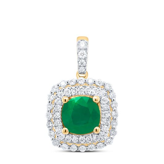 1.23 Ctw Natural Diamond Green Diamond Round Edge Pendant in 14k Yellow Gold