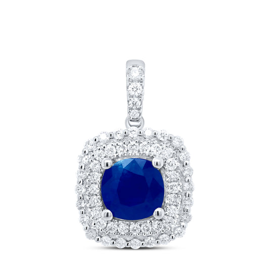 1.49 Ctw Natural Diamond Blue Diamond Round Edge Pendant in 14k White Gold