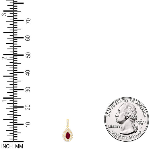 0.99 Ctw Natural Diamond Teardrop Red Pendant in 14k Yellow Gold