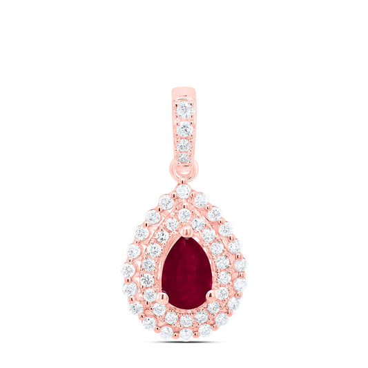 0.63 Ctw Natural Diamond Teardrop Red Pendant in 14k Rose Gold