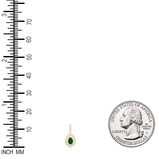 0.68 Ctw Natural Diamond Teardrop Green Pendant in 14k Yellow Gold