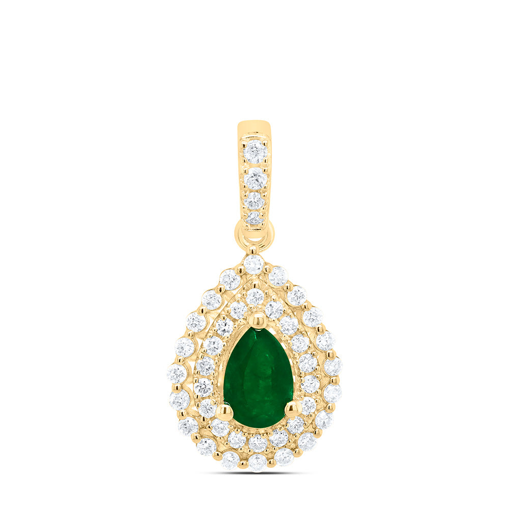 0.68 Ctw Natural Diamond Teardrop Green Pendant in 14k Yellow Gold