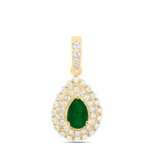 0.68 Ctw Natural Diamond Teardrop Green Pendant in 14k Yellow Gold