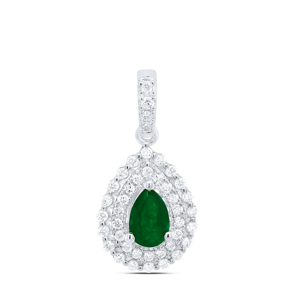 0.56 Ctw Natural Diamond Teardrop Green Pendant in 14k White Gold