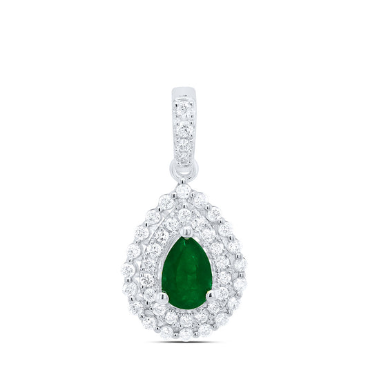 0.56 Ctw Natural Diamond Teardrop Green Pendant in 14k White Gold