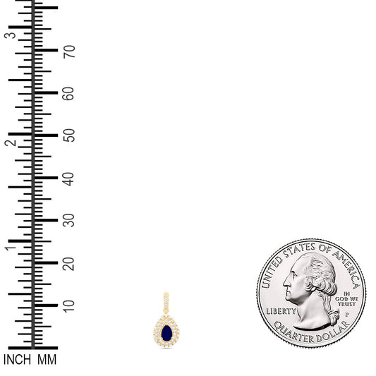 0.64 Ctw Natural Diamond Teardrop Blue  Pendant in 14k Yellow Gold