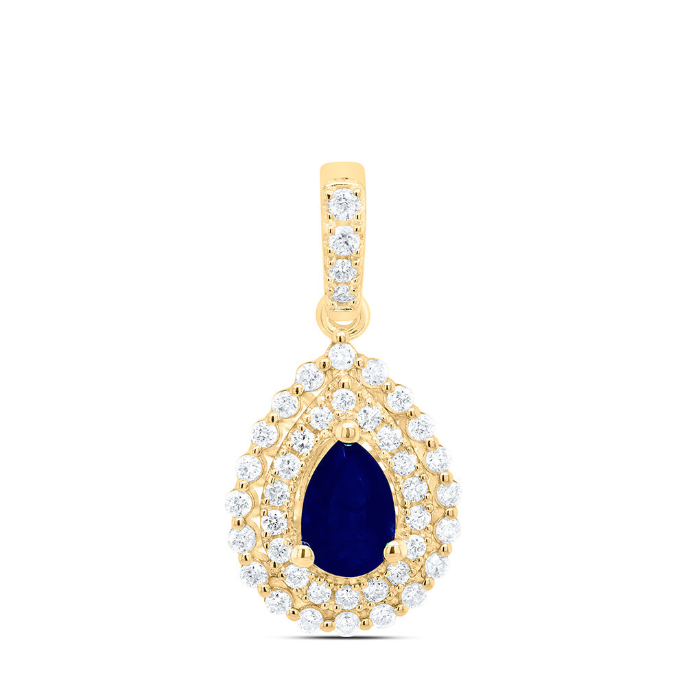 0.64 Ctw Natural Diamond Teardrop Blue  Pendant in 14k Yellow Gold