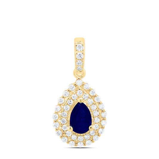 0.64 Ctw Natural Diamond Teardrop Blue  Pendant in 14k Yellow Gold