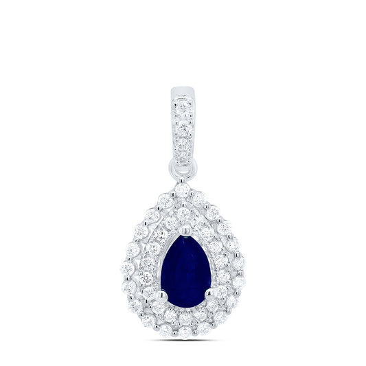0.78 Ctw Natural Diamond Teardrop Blue  Pendant in 14k White Gold