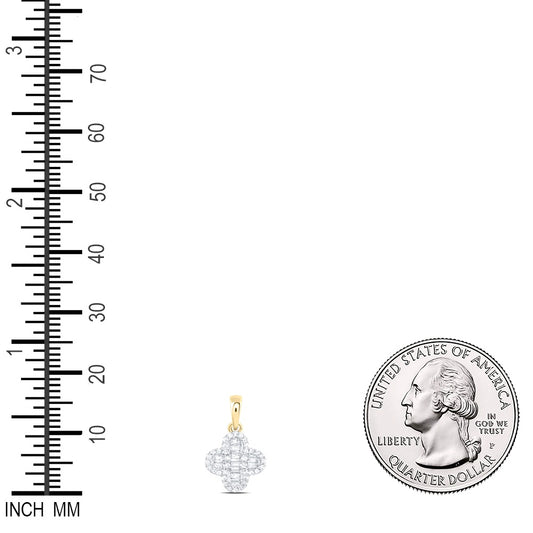 0.19 Ctw Natural Diamond Bagguett Clover Flower Pendant in 10k Yellow Gold