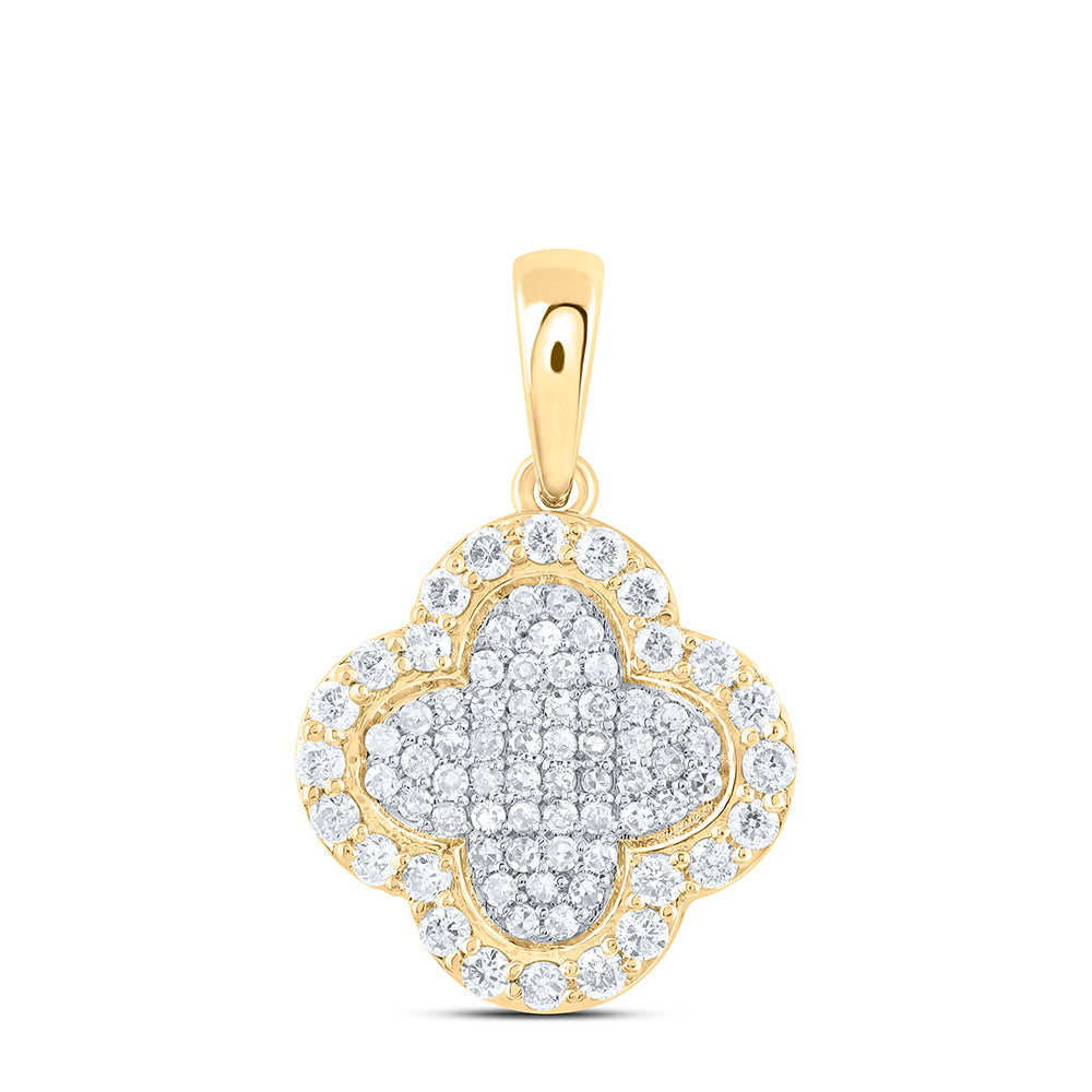 0.26 Ctw Natural Diamond Clover Cluster Gift Pendant in 10k Yellow Gold