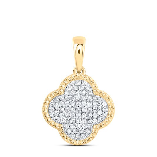 0.17 Ctw Natural Diamond Cluster Clover Flower Pendant in 10k Yellow Gold