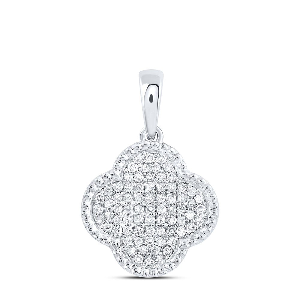 0.16 Ctw Natural Diamond Cluster Clover Flower Pendant in 10k White Gold